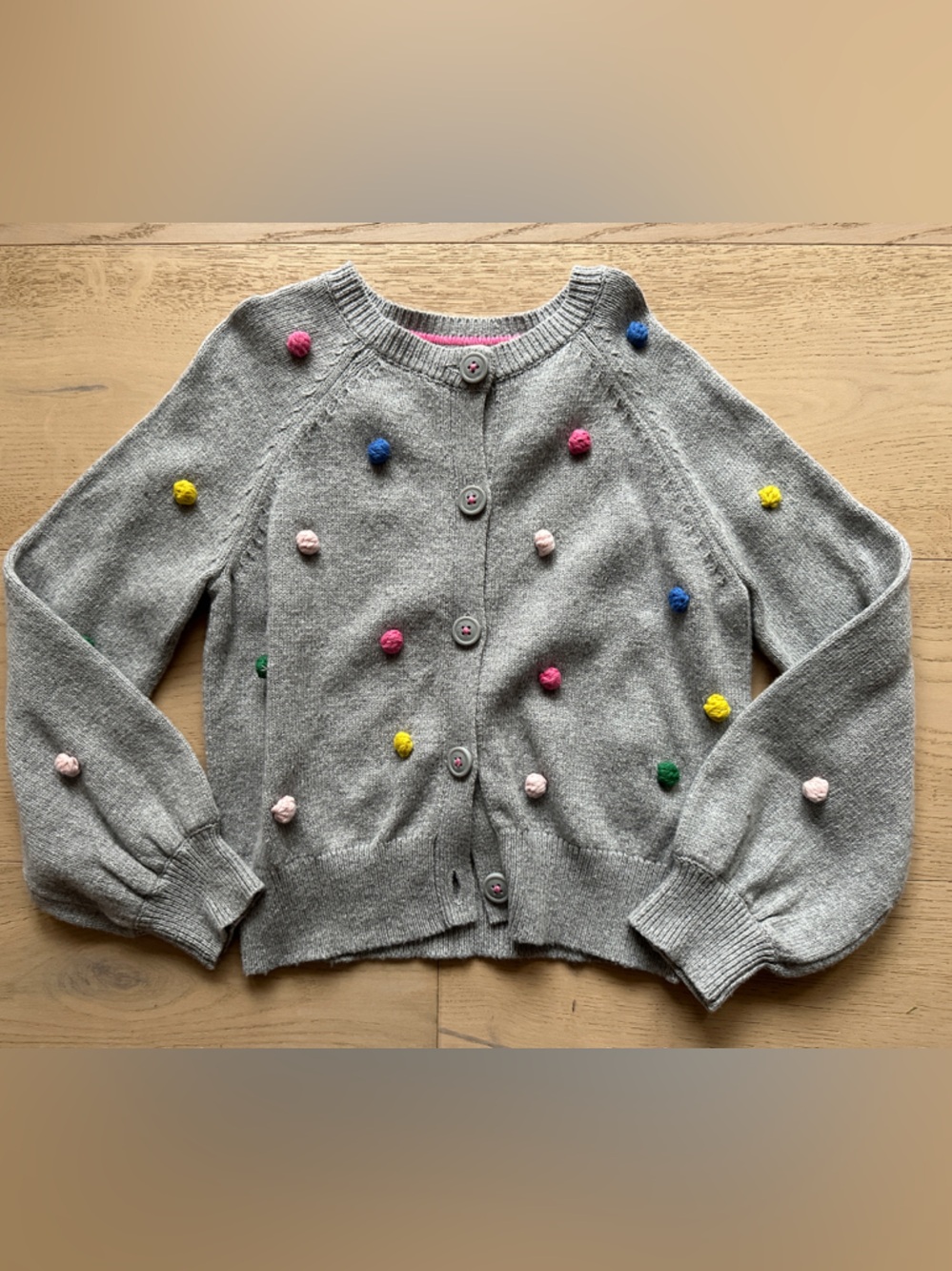 Mini Boden Gray Cardigan with and Pom Accent